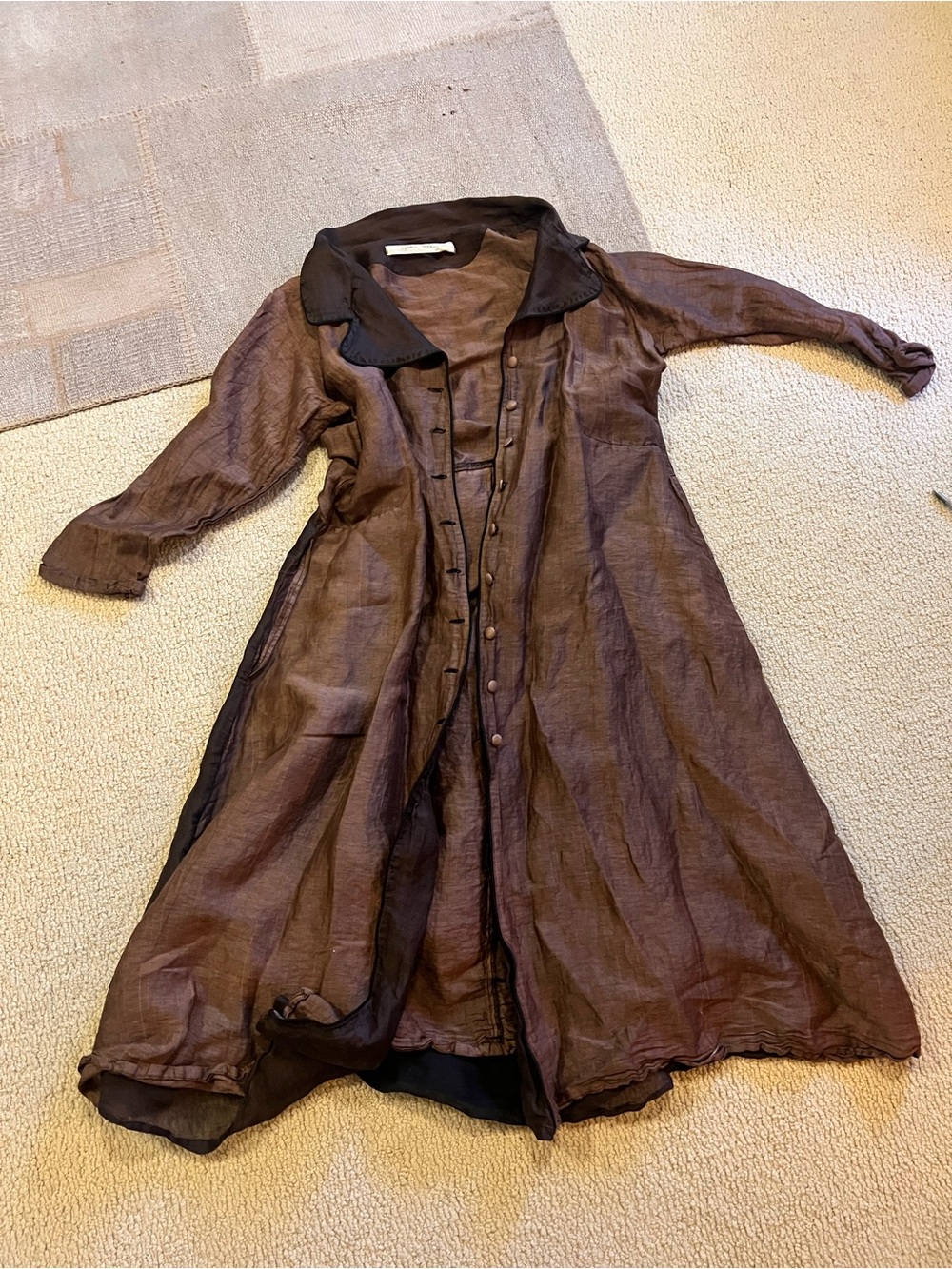 Cynthia Ashby Women's Brown Layered Coat with Button Front